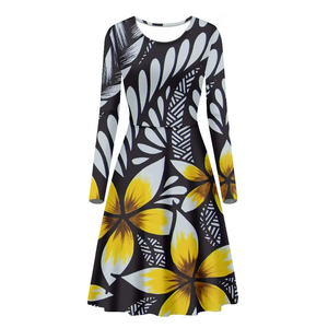 Vestido Maxi con Estampado Hawaiano de Talla Grande, Manga Larga, Cuello en V, Tejido de Punto, Informal, para Mujer, Personalizado, Ropa de Verano - Product Image 1