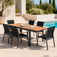 HOMFUL - Mesa de Comedor Extensible de 3 Piezas para Patio, 2 Tamaños, Marco de Aluminio Expandible, Tablero de Madera Sintética con Aspecto de Madera