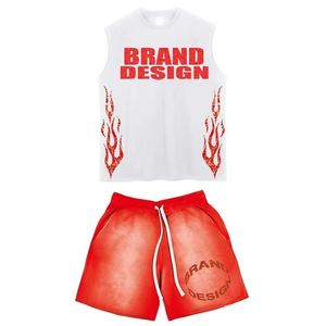 Conjunto de Camiseta sin Mangas y Pantalones Cortos para Hombre, Ecológico, de Poliéster/Algodón, Liso, Teñido, Transpirable, Personalizable, Estilo Casual Urbano - Product Image 2
