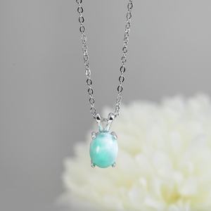 Colgante ovalado de larimar natural con engaste de plata de ley 925, collar de piedras preciosas azules para mujer, regalo. - Product Image 1
