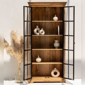 Armoire industrielle en bois Vandana Vesta Ultra avec portes en métal noir, meuble de rangement moderne - Product Image 3