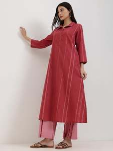 Robe maxi rayée à col polo, manches trois quarts, coupe ample, en coton et fibre de bambou, décontractée, pour tous les jours, respirante, tissu tissé - Product Image 3
