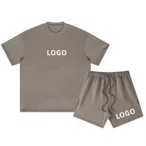 Conjunto de Camiseta y Pantalones Cortos de Dos Piezas, Unisex, Personalizado con Estampado de Marca, 100% Algodón, Antiarrugas, Casual, Talla Grande - Product Image 3