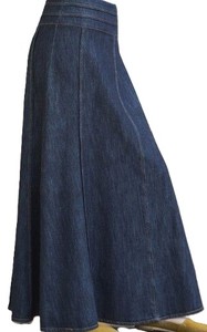 High Waisted A-Line Denim Maxi Skirt Women Solid Button Front Washed Casual Style Spring Loose Fit - Product Image 4