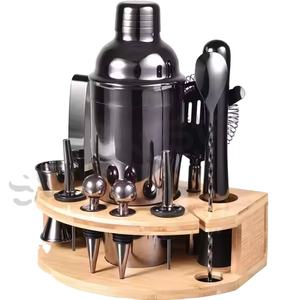 Ensemble d'outils de barre en acier inoxydable de qualité supérieure 5 pièces avec support en bois au design classique élégant à l'extérieur des cuillères de barre de gravure - Product Image 1