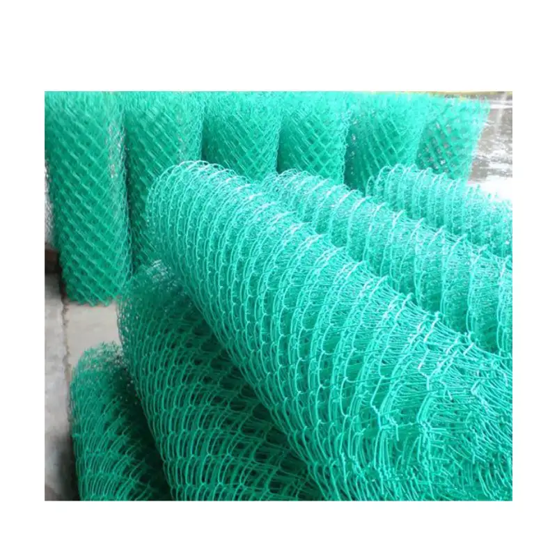 Harga bagus Per gulungan galvanis PVC dilapisi hijau oranye biru hitam UV tahan jaring rantai pagar 6 kaki tinggi 15 meter Per rol