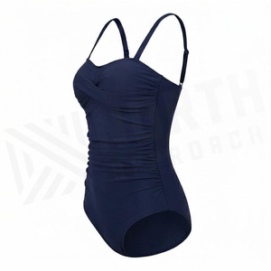 Traje de baño de una pieza para mujer NORTH BEACH, color azul marino, con diseño cruzado en la espalda, fruncido y con torsiones, elástico. - Product Image 3