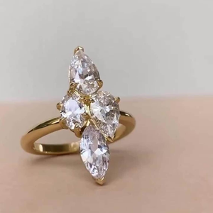 Oval Pear Marquise Cut <b>Cz</b> Diamond 4 Stone <b>Ring</b> Yellow Gold Engagement Band 10K Solid Gold Multi Stone Wedding <b>Ring</b> Gift For Her - Product Image 3