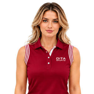 Burgundy Equestrian Sleeveless Patch Collar <b>Polo</b> <b>Shirt</b> for <b>Women</b> Slim Fit Horse Riding Training Top Custom Wholesale Performance - Product Image 3
