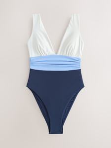 Maillot de bain blanc marine à décolleté plongeant et effet ventre plat - Product Image 5