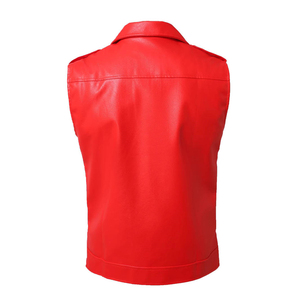 Chaleco de Cuero PU de Primera Calidad con Estampado de Bandera Americana, Estilo Motero, Cierre de Cremallera Frontal, Cuello Camisero, Ropa Exterior para Hombre - Product Image 4