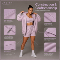 ONETEN APPARELS Ensemble sweat à capuche oversize pour femme, hiver, couleur lavande unie, polaire respirant, tenue de sport décontractée, 3 pièces avec short moulant