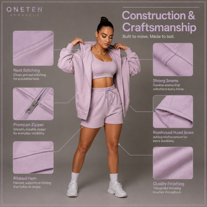 ONETEN APPARELS Conjunto de Sudadera con Capucha Oversize para Mujer, Invierno, Color Lavanda Sólido, Forro Polar Transpirable, Ropa Deportiva Casual, 3 Piezas, Shorts Ajustados - Product Image 6