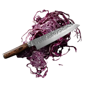 8 Inch Kiritsuke Chef <b>Knife</b> Damascus Steel Hammered Sharp Multipurpose Kitchen Blade with Walnut Pakkawood Handle for <b>Slicing</b> - Product Image 6