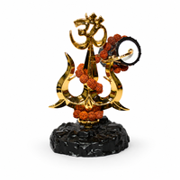 Décoration Trishul Om plaqué or avec perles Rudraksha pour la maison, le temple ou le tableau de bord