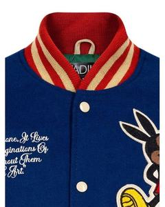 เสื้อแจ็กเก็ตบอมเบอร์ผ้าขนสัตว์สีดำ,เสื้อแจ็กเก็ตเบสบอลแขนหนังทีมเบสบอลสำหรับผู้ใหญ่และเด็ก - Product Image 3