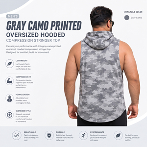 Wholesale Men <b>Camo</b> Hooded Stringer <b>Top</b> Plus Size Gym Tank <b>Top</b> Sports Training Hooded Singlet <b>Top</b> Men Yoga Sleeveless Hoodie - Product Image 3