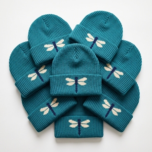 Bonnet tricoté Dragonfly Teal à revers côtelé, chaud pour l'hiver, vente en gros directe usine, fabricant OEM personnalisé - Product Image 1