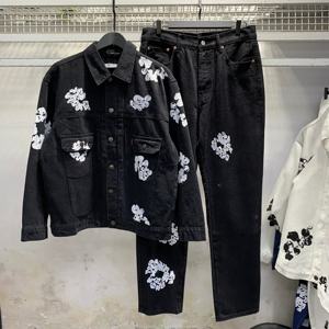 Ensemble en jean unisexe Streetwear Oversize en denim épais délavé avec imprimé couronne en coton et imprimé mousse - Product Image 1