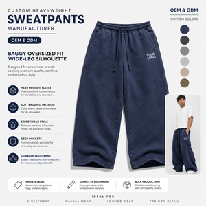 Custom OEM <b>Men's</b> Oversized Wide Leg Eco Friendly Breathable Cotton Fleece <b>Trousers</b> <b>Thermal</b> Drawstring Waisted Sweatpants For <b>Men</b> - Product Image 6