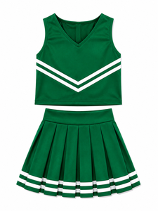 Uniforme de cheerleading vert sublimé personnalisé, haut court sans manches, jupe plissée, vêtements de sport d'équipe, fabricant OEM - Product Image 2