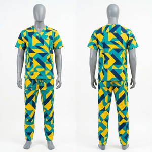 Conjunto de Uniformes Médicos Estampados para Hombre, 180 GSM, Mezcla de Polialgodón, Azul Marino, Estampado de Dibujos Animados para el Sector Sanitario, Logotipo Personalizado por Sublimación - Product Image 5