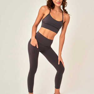 Ensemble de 2 leggings de yoga pour femmes, élégants et personnalisés, motif à carreaux, qualité supérieure, légers, respirants, séchage rapide, spandex/nylon - Product Image 4
