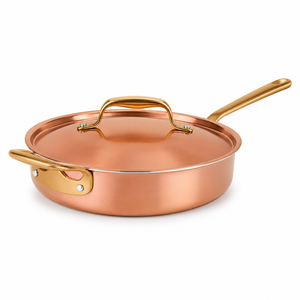 Sartén de Cobre Hecha a Mano con Tapa y Asa de Latón, Sartén de Chef de Cobre, Utensilios de Cocina de Cobre Premium, Sartén para Freír, Venta al por Mayor OEM ODM - Product Image 1
