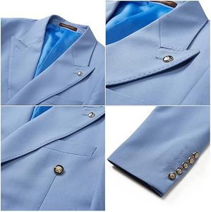 Men Blue Double Breasted <b>Wool</b> Blend Suit Slim Fit Business Formal Wear Notched Collar Anti-Wrinkle <b>Pants</b> Set - Product Image 5