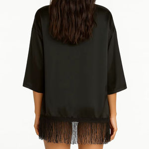 Ensemble de vêtements de nuit élégants et sexy pour femmes, ensemble de lingerie à franges en trois pièces, robe avec soutien-gorge et culotte, 100% polyester - Product Image 1