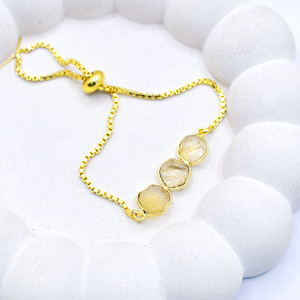 Pulsera de Citrino Natural, Chapada en Oro, Ajustable, con Cuentas, Joyería Delicada con Piedras Preciosas, Regalo para Ella - Product Image 4