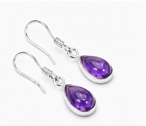 Natural Amethyst Teardrop Sterling Silver Drop <b>Earrings</b> | 925 Silver Pear Shape Dangle <b>Earrings</b> | Purple Gemstone <b>Earrings</b> | Feb - Product Image 2