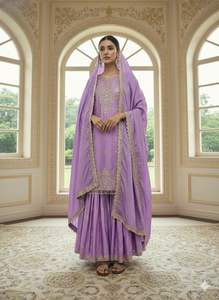 Nuevo Conjunto de Diseño para Fiesta, Top de Seda Chinon Pura, Pantalón Palazzo y Dupatta para Mujer, Traje Pakistaní - Product Image 4