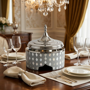 Cazuela de Lujo con Incrustaciones de Madreperla, Olla de Acero Inoxidable y Madera para Mantener la Comida Caliente, Juego de Utensilios de Cocina Premium para Eid y Bodas - Product Image 1