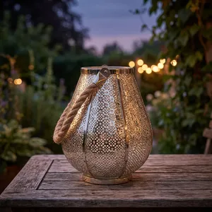 Portavelas Decorativo de Metal Niquelado con Asa de Cuerda para Jardín, Patio, Bodas, Decoración del Hogar y Eventos al Aire Libre - Product Image 6
