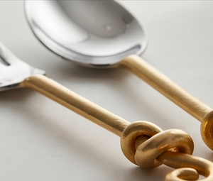 Ensemble de couverts modernes à poignée dorée nouée, en acier inoxydable poli miroir, pour la table de mariage - Product Image 2