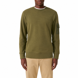 Sudadera de Cuello Redondo Color Verde Oliva para Hombre, Corte Regular, Tejido de Algodón, con Bolsillo en el Brazo, Estilo Casual de Otoño - Product Image 1