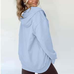 Sweat-shirts à capuche oversize pour femmes en molleton 100% coton, à épaules tombantes, avec fermeture éclair intégrale, impression personnalisée sur le devant, séchage rapide et respirant - Product Image 1