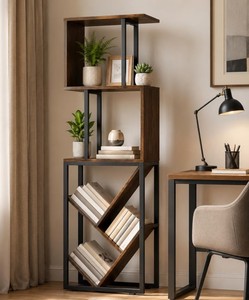 Modern <b>Wooden</b> Etagere Shelf 4-Tier Freestanding Backless <b>Bookcase</b> Midcentury Design Living Room Furniture - Product Image 3
