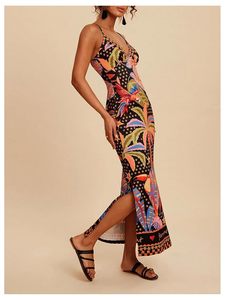 Vestido Camisero Casual de Verano para Mujer, con Estampado Tropical, Cuello en V, Sin Mangas, Midi, con Abertura Lateral, para Vacaciones en la Playa - Product Image 3