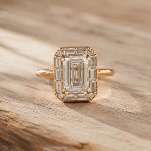Bague de fiançailles en or massif 10K 14K 18K avec moissanite et diamant de laboratoire, certifiée IGI, couleur DEF, clarté VS-VVS, taille baguette, émeraude, ronde - Product Image 1