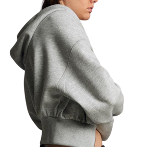 Custom Women's Cropped Full <b>Zip</b> Hoodie Oversized Fleece Drop Shoulder <b>Hooded</b> Sweatshirt Casual Streetwear OEM ODM - Product Image 5