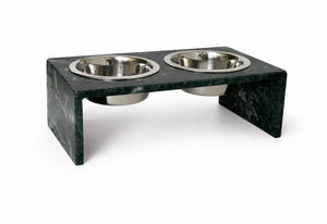 Gamelle surélevée de luxe en marbre vert pour animaux de compagnie, ensemble de deux bols en acier inoxydable, station moderne surélevée pour l'alimentation et l'eau des chiens et des chats - Product Image 2