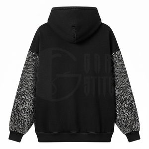 Acid Wash Hoodies Men Custom Rhinestone Hoodies Low Moq Manufacturer Hoodies 100% Cotton <b>Fleece</b> Men <b>Black</b> Hoodies Pullover - Product Image 3