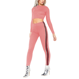 Women <b>Crop</b> Tracksuit Set Side <b>Stripes</b> Casual Athletic Wear Full Sleeve Drawstring Pants Two Piece Outfit <b>Top</b> Trending Wholesale - Product Image 1