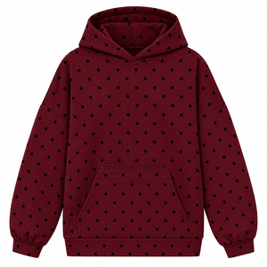 Sweat à capuche oversize à pois bleu marine en coton molletonné français tricoté, séchage rapide, épaules tombantes, style streetwear décontracté - Product Image 3