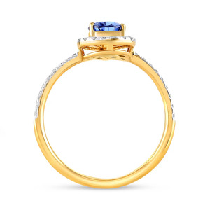 Blue Pear Shape Halo Diamond Gold Ring - Product Image 3