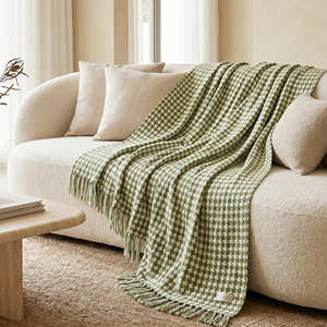 Couverture décorative en coton pied-de-poule gris foncé tissée, style minimaliste, avec franges, pour canapé, export B2B - Product Image 6