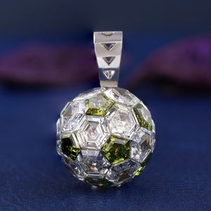14K White Gold Lab Grown Hexagon Diamond Ball Pendant VVS1 Clarity Invisible Setting for <b>Gift</b> - Product Image 1