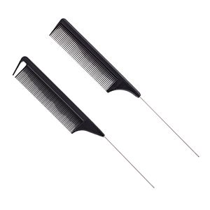 Peine de peluquería profesional duradero para salón, de plástico con dientes finos, para trenzar, teñir y seccionar, con púa de metal de acero inoxidable. - Product Image 1